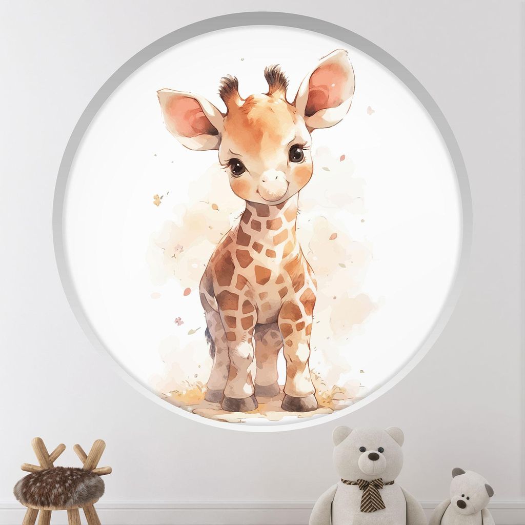 Trompe-l'œil-Aufkleber Runde Bogen Kinder – Lumaléa – Giraffe – Durchmesser 130 cm