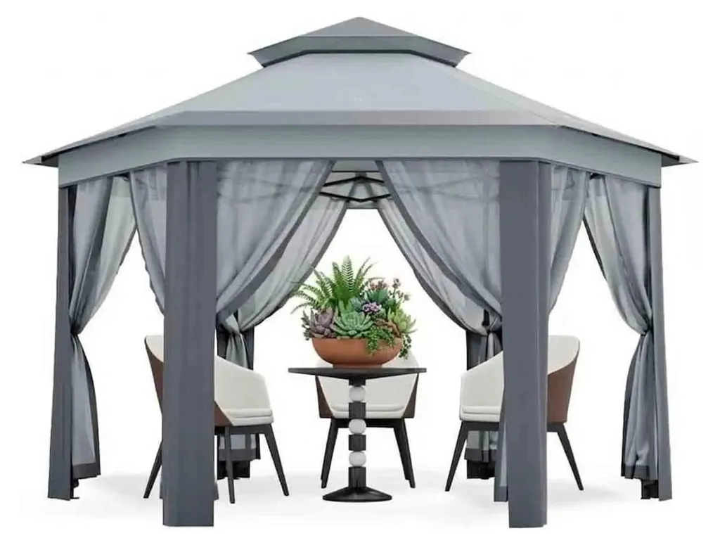 Gazebo 2x2m Pavillon de Jardin Gris en Acier avec Toit Poly-coton