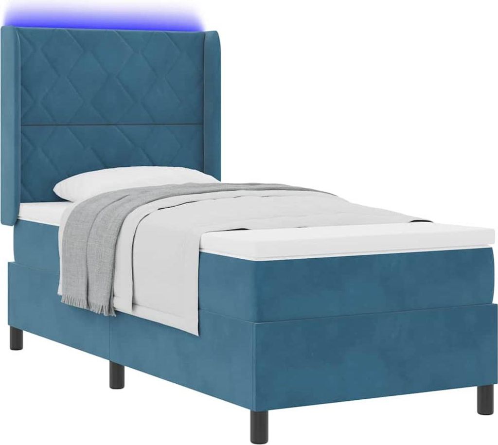 Boxspringbett mit Matratze mit LED Blau 90 x 200 cm Samt