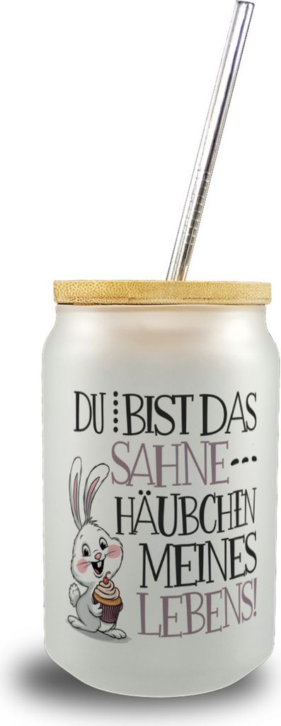Hase Cupcake Trinkglas mit Bambusdeckel Sahnehäubchen meines Lebens
