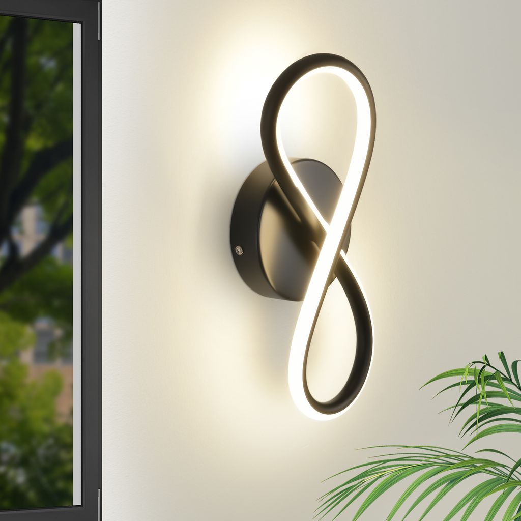ZMH Wandleuchte Innen LED Wandlampe Schwarz Wand Lampe für Treppenhaus Schlafzimmer Wohnzimmer Korridor Kühles Modern Design 7W Kurvendesign Deko...
