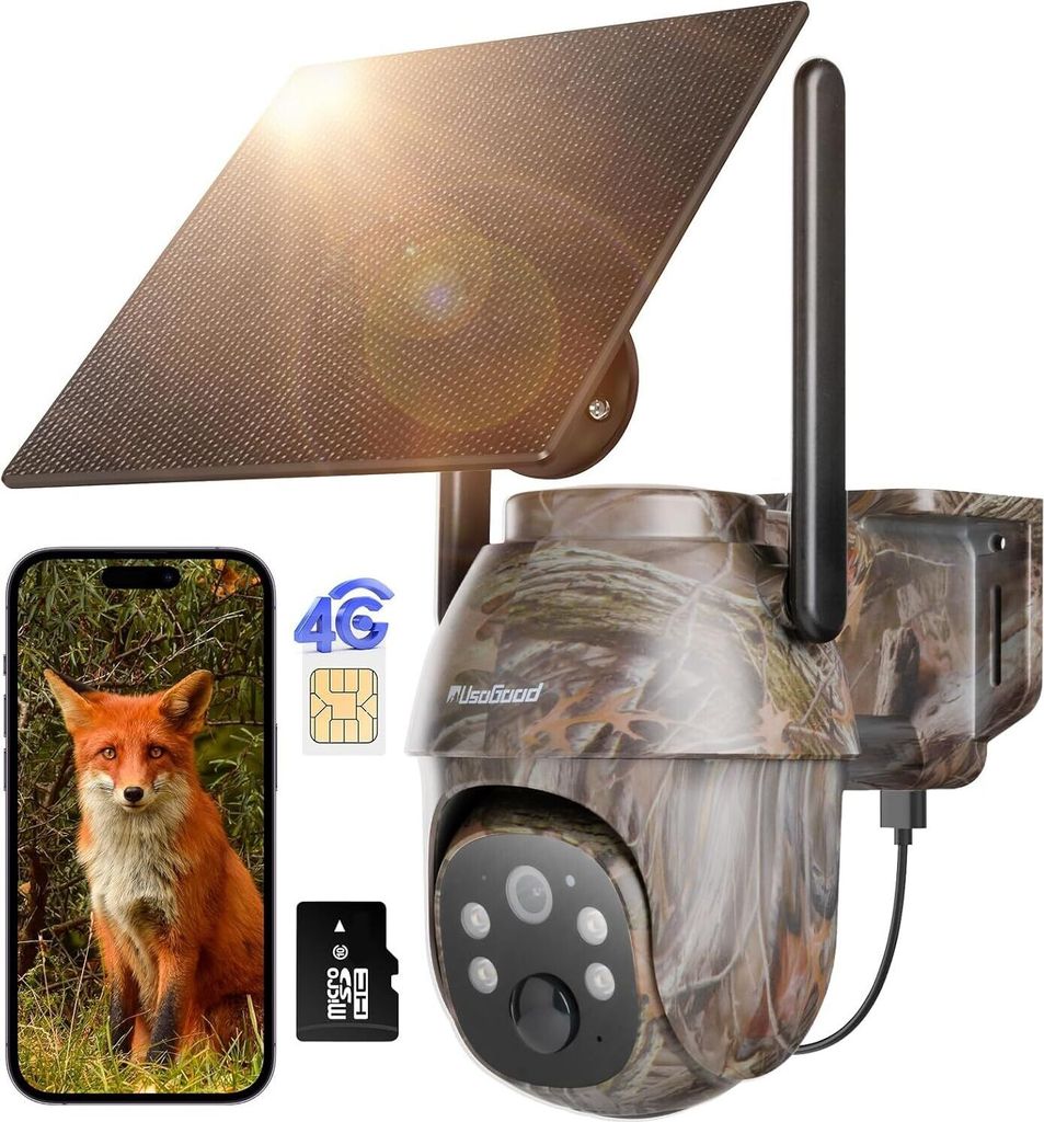 UsoGood 4G LTE Wildkamera Solar Akku Überwachungskamera mit Produktbild 
