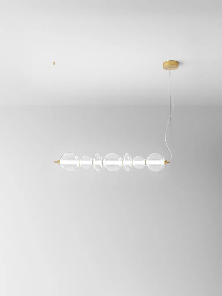 Suspension LED Perenz 7 Lumières en Verre et Laiton Bruni, 117cm, 50W