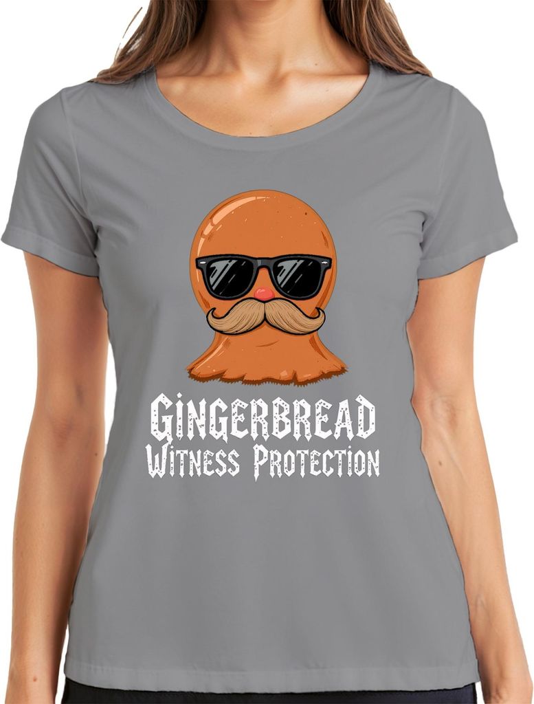 Gingerbread Witness Protection lustig Schnurrbart Sonnenbrille Damen T-Shirt, Grau, 3XL