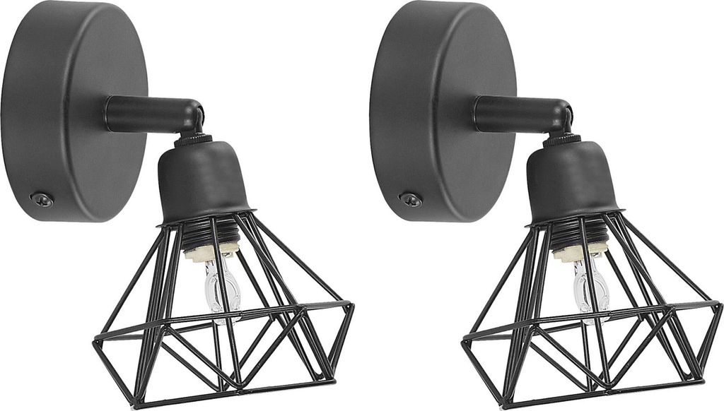 BELIANI Wandleuchte Schwarz Metall 2er Set Verstellbar Diamant Form Industrie Look Moderne Wandlampe