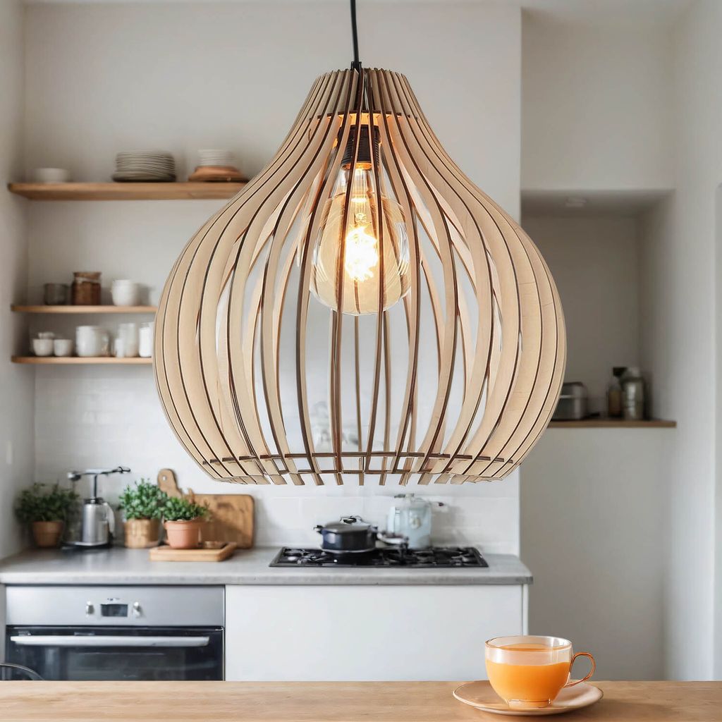 Hängelampe Holz Ø 43 cm offener Schirm E27 Pendelleuchte Esstisch Esszimmer Küche