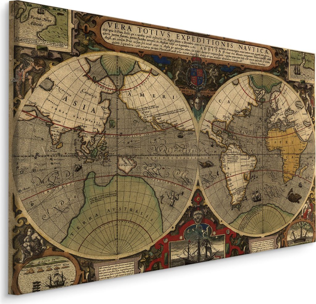 Fabelhafte Canvas LEINWAND BILDER 40x30 cm XXL Kunstdruck Weltkarte Geografie Vintage