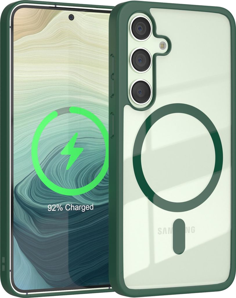 EAZY CASE Clear MagSafe Case für Samsung Galaxy S24, Qi-Charging, Silikon mit Kameraschutz, Bumper Case in Grün
