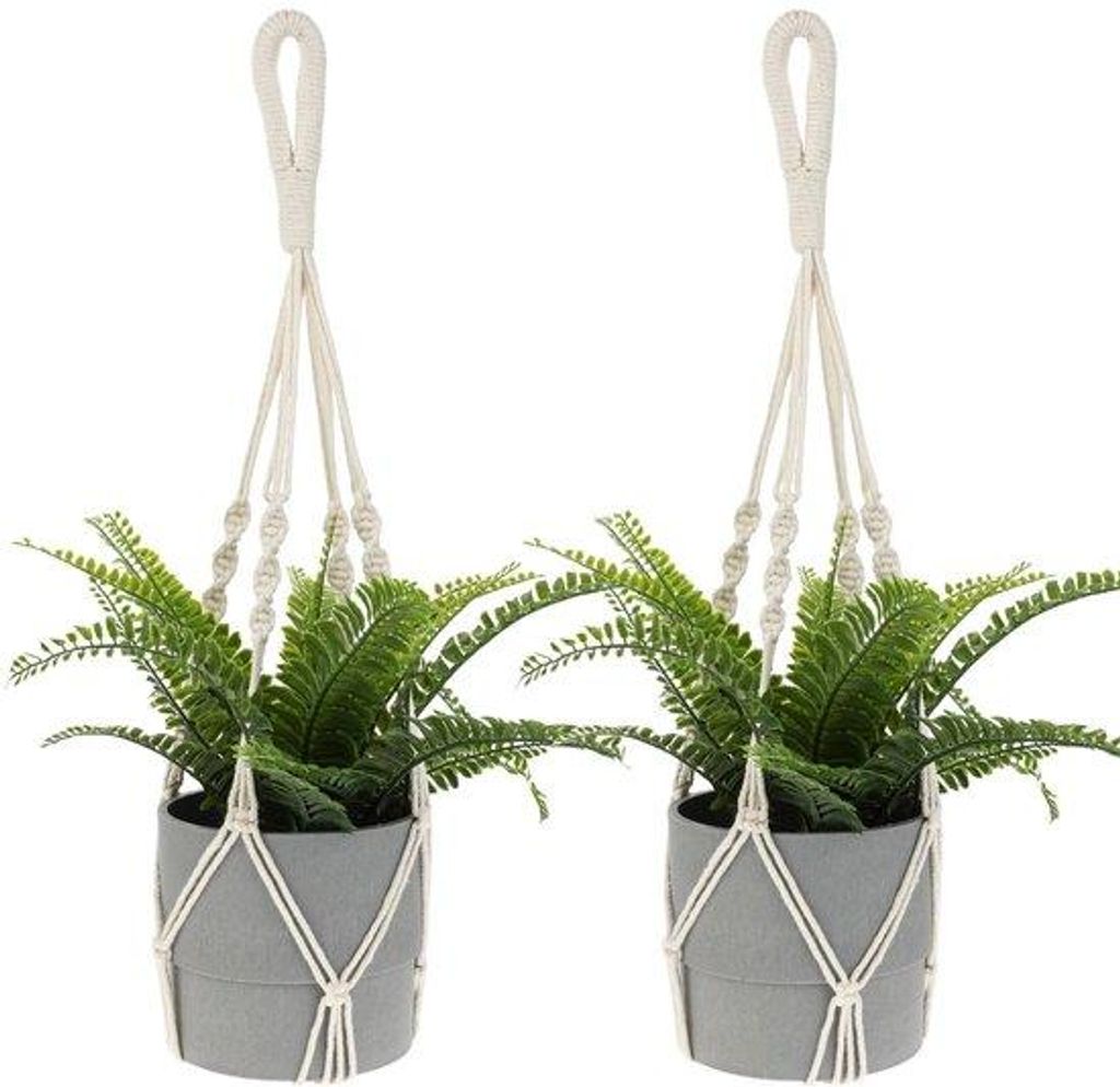 Macramé-Hänge, 2er-Pack, Baumwolllatten, für Pflanztöpfe, Boho-Accessoire, beige, innen und außen, für Wohnzimmer, Balkon, Fenster, Wanddekor...