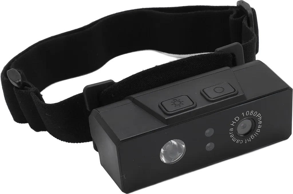 Lampe Frontale LED Noire avec Support Caméra et Capteur de Mouvement