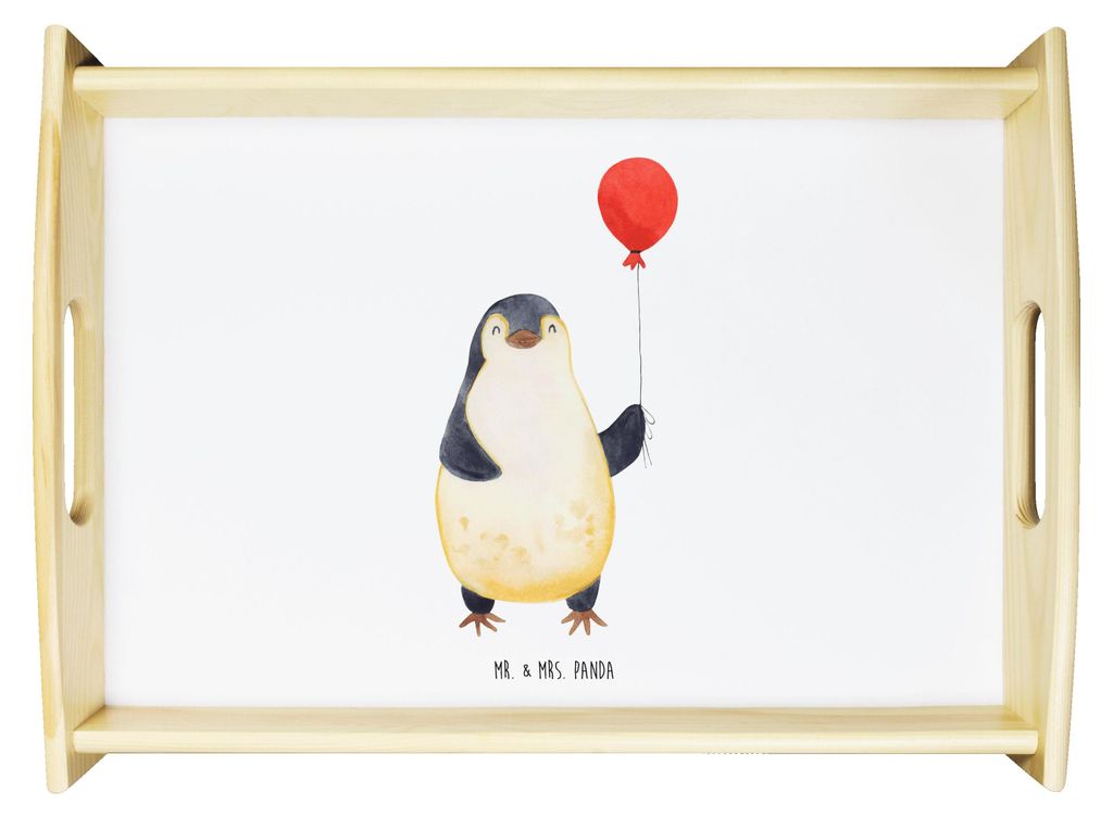 Mr. & Mrs. Panda Dekotablett Pinguin Luftballon - Weiß - Geschenk, Jahrmarkt, Glück, Geschenkidee, Kirmes, tablett holz, Deko, Servier, Liebe, So...