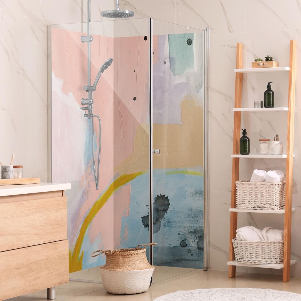Duschrückwand originell selbstklebend - 0.61 mm Wandpaneel wasserfest Design rosa Abstrakt Badrückwand fugenlos Premium matt 100x210 cm