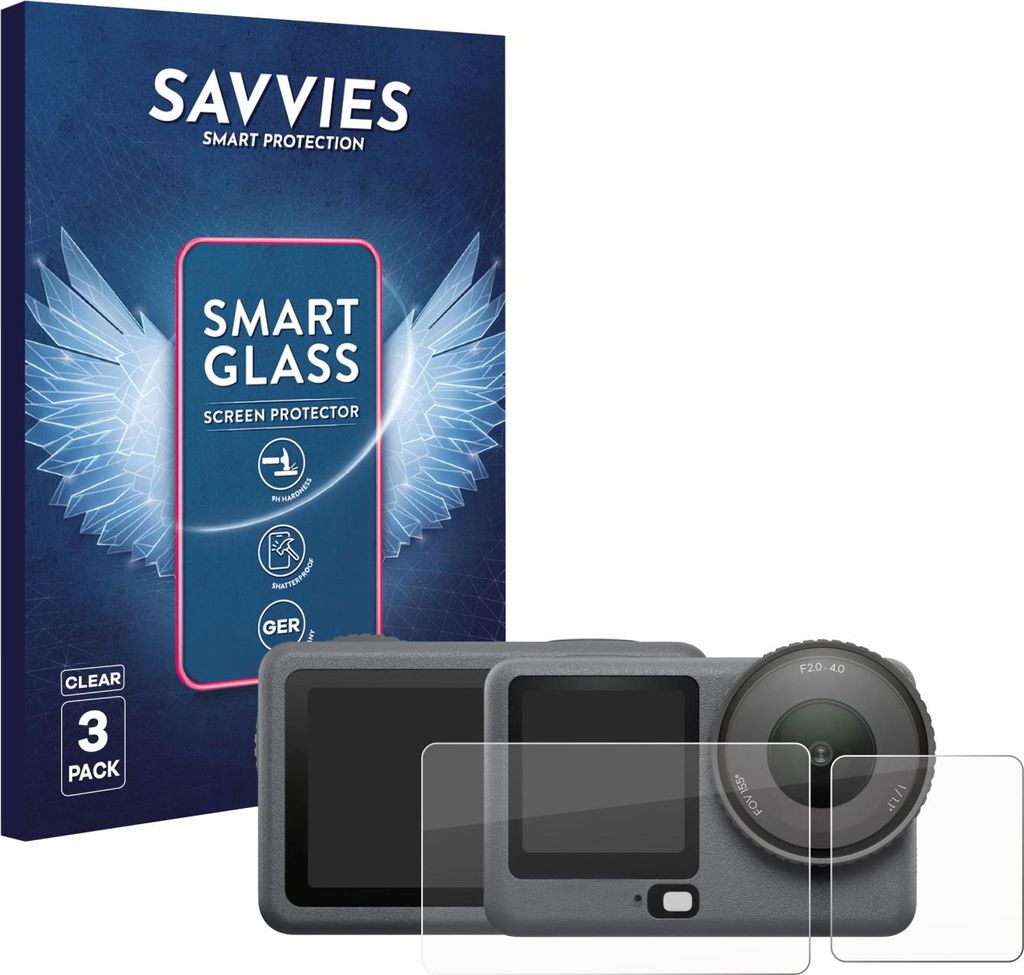 3x Savvies Schutzglas Folie für DJI Osmo Action 6 9H Panzer Produktbild 