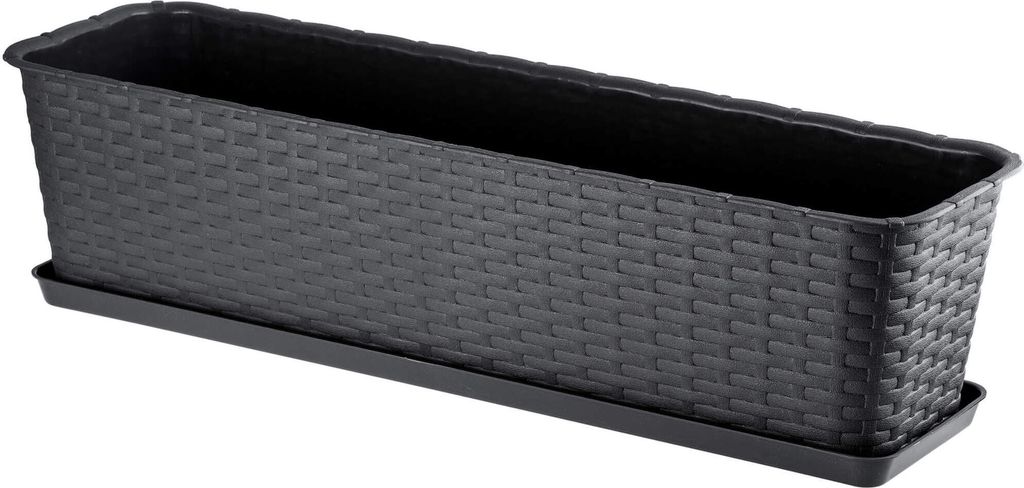 KADAX Balkontopf mit Untersatz "Frette", Balkonkasten mit Wasser Öffnungen, 60cm, Anthrazit