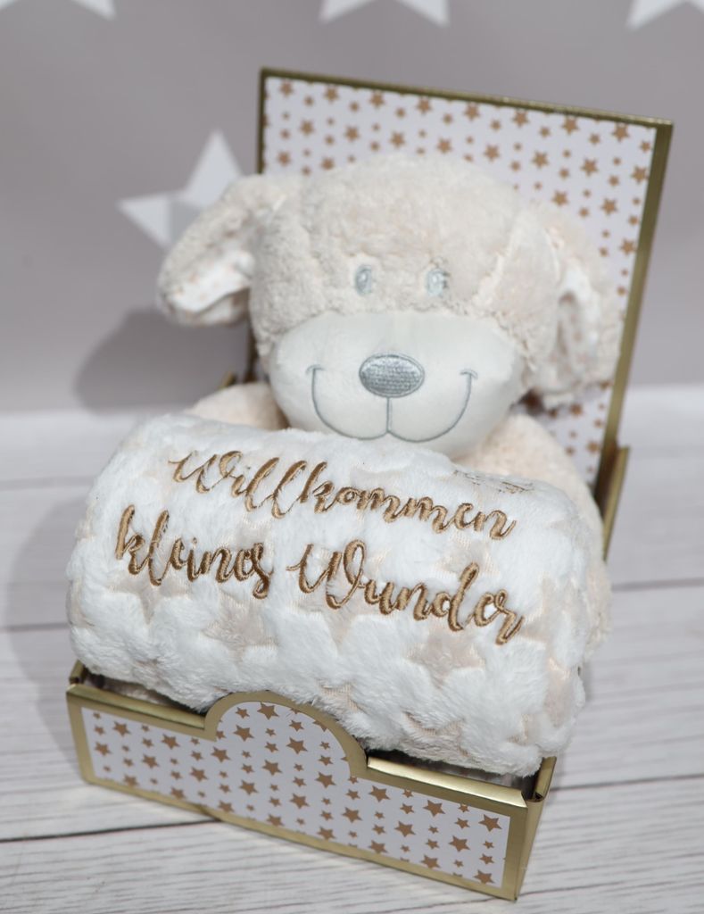 Baby Geschenkset: Kuscheltier Hund 25 cm + Babydecke 75x100 Produktbild 