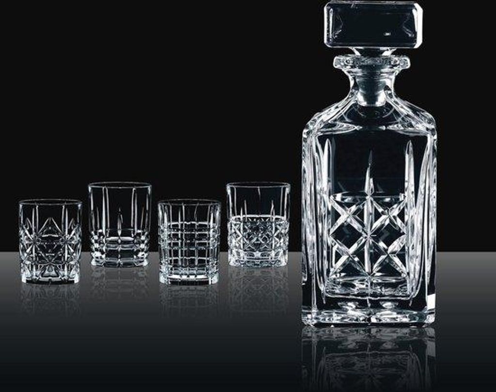 Whisky-Set aus Kristallglas, 5-teilig, mit Karaffe und 4 Gläsern