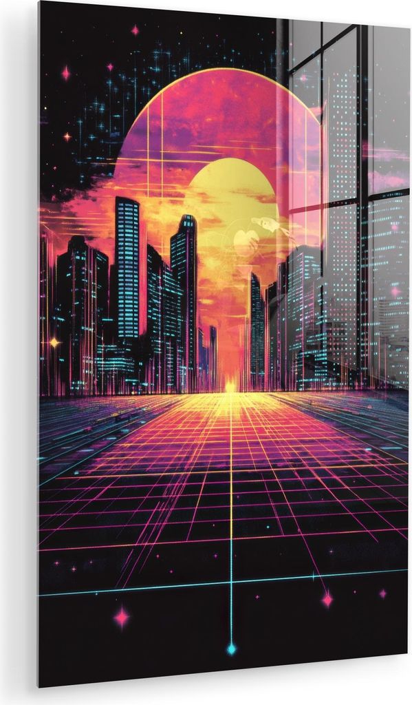 MuchoWow Glasbilder - Bilder auf Wandbild - Foto auf Glas Stadt - Gebäude - Sonne - Gelb 80x120 cm Wanddekoration aus Glas - Acrylglasbild - Acryl...