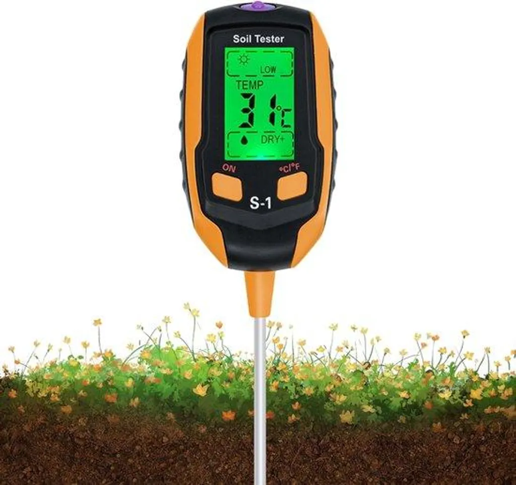 Testeur d'humidité du sol 4-en-1 et thermomètre numérique pour plantes