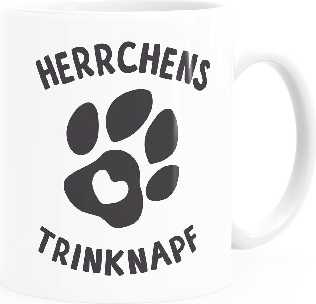 Kaffee-Tasse Spruch Herrchens Trinknapf Hundepfote-Motiv Becher Bürotasse Tasse Hunde-Liebhaber MoonWorks weiß unisize