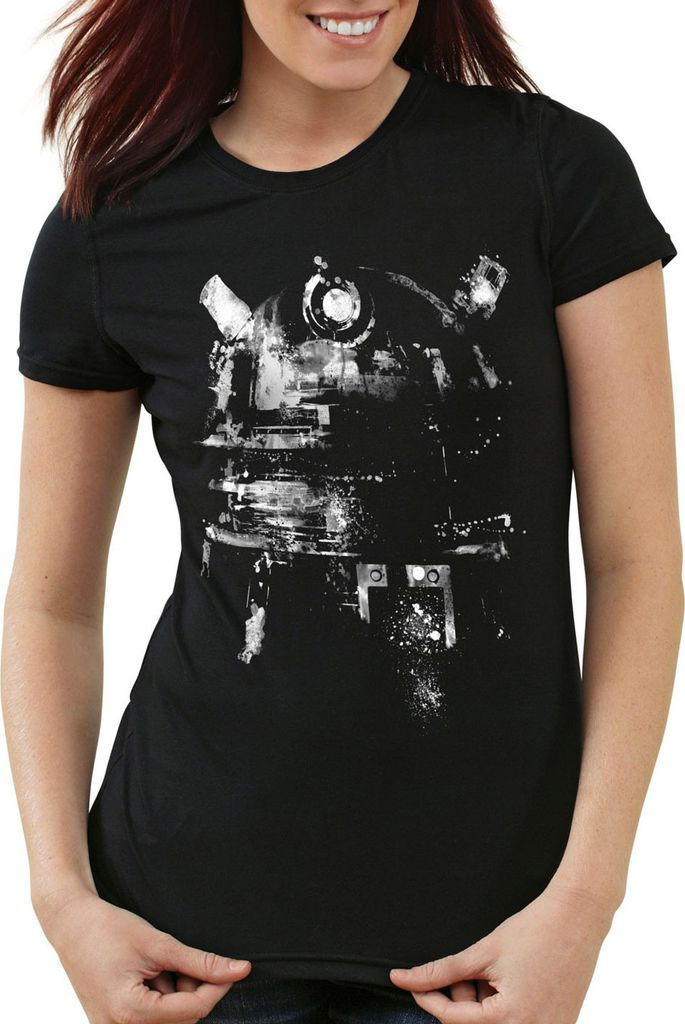 style3 Space Tintenkleks T-Shirt Damen zeitreise serie polizei notrufzelle, Größe:2XL