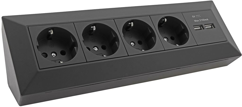 4-fach Steckdosenblock + 2x USB, schwarz Produktbild 4