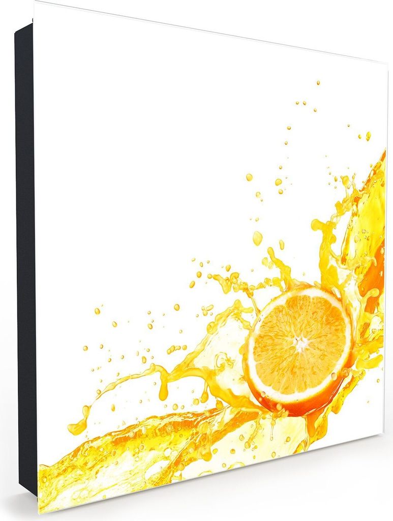 Nachbildung-Schlüsselkasten, Magnetpinnwand und Memoboard mit Glasfront Motiv Orangensaft spritzt