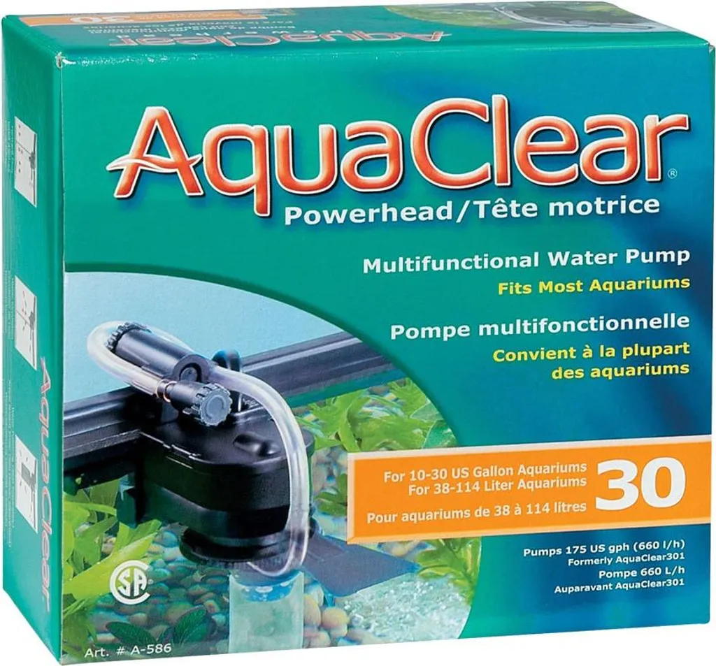 Pompe à tête motorisée AquaClear 30 pour filtre d'aquarium 110-570 L/h