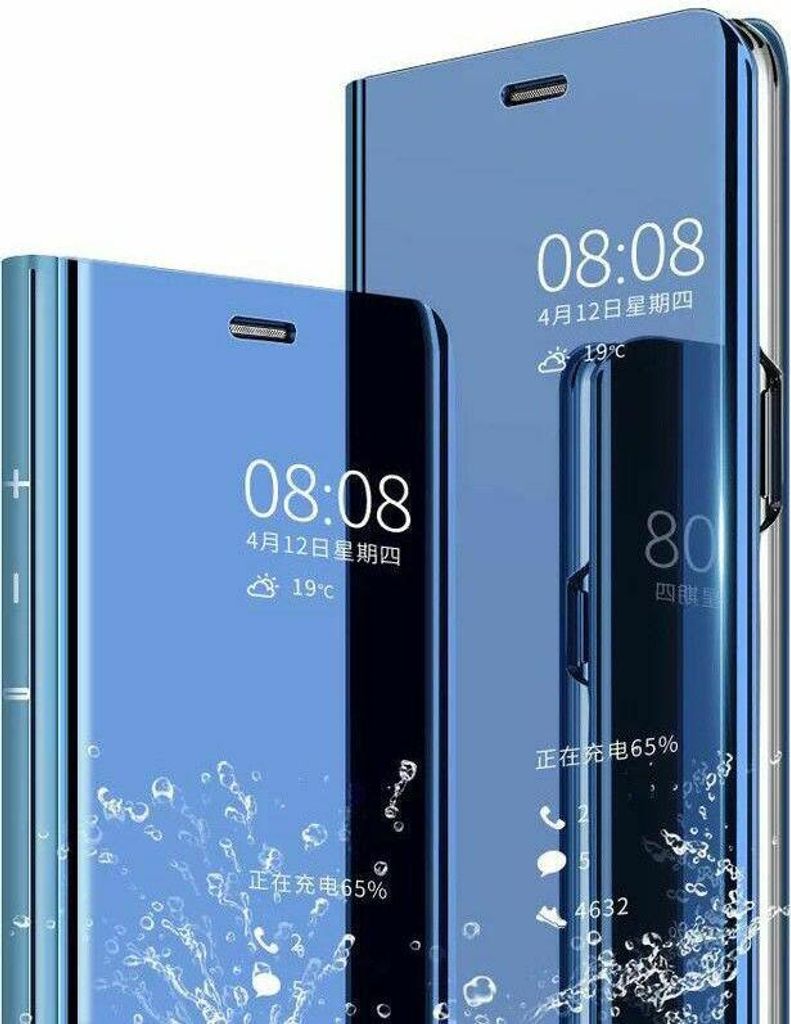 Handy Hülle für Samsung Galaxy A13 5G Clear View Hülle Klapp Flip Hülle Bumper Cover Spiegel Mirror, Farbe: Blau