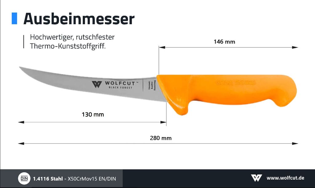 Ausbeinmesser 15 cm gebogene flex Klinge Gold Serie von Produktbild 