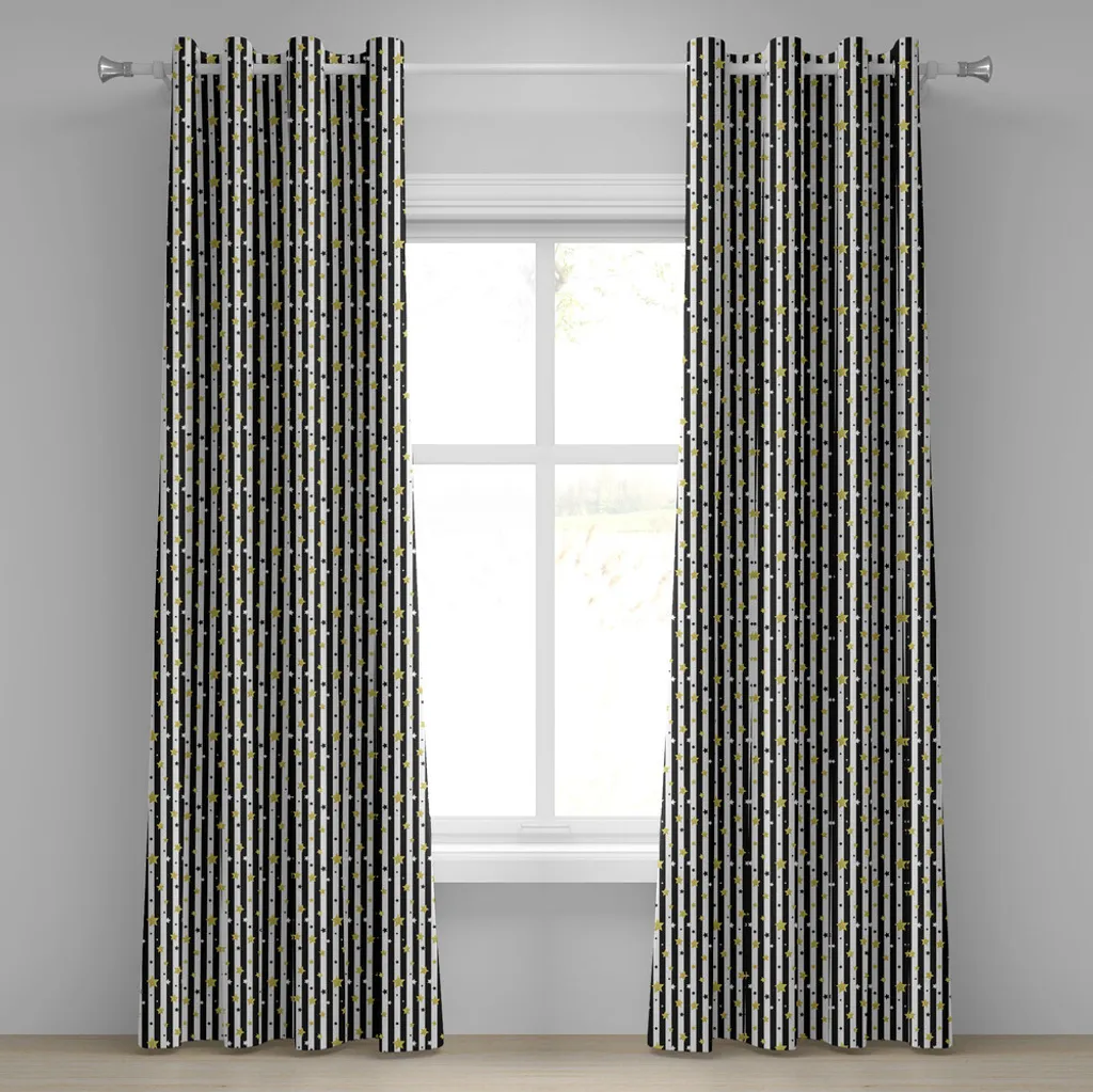 Paire de rideaux décoratifs 280x245 cm imprimé étoiles et rayures chic