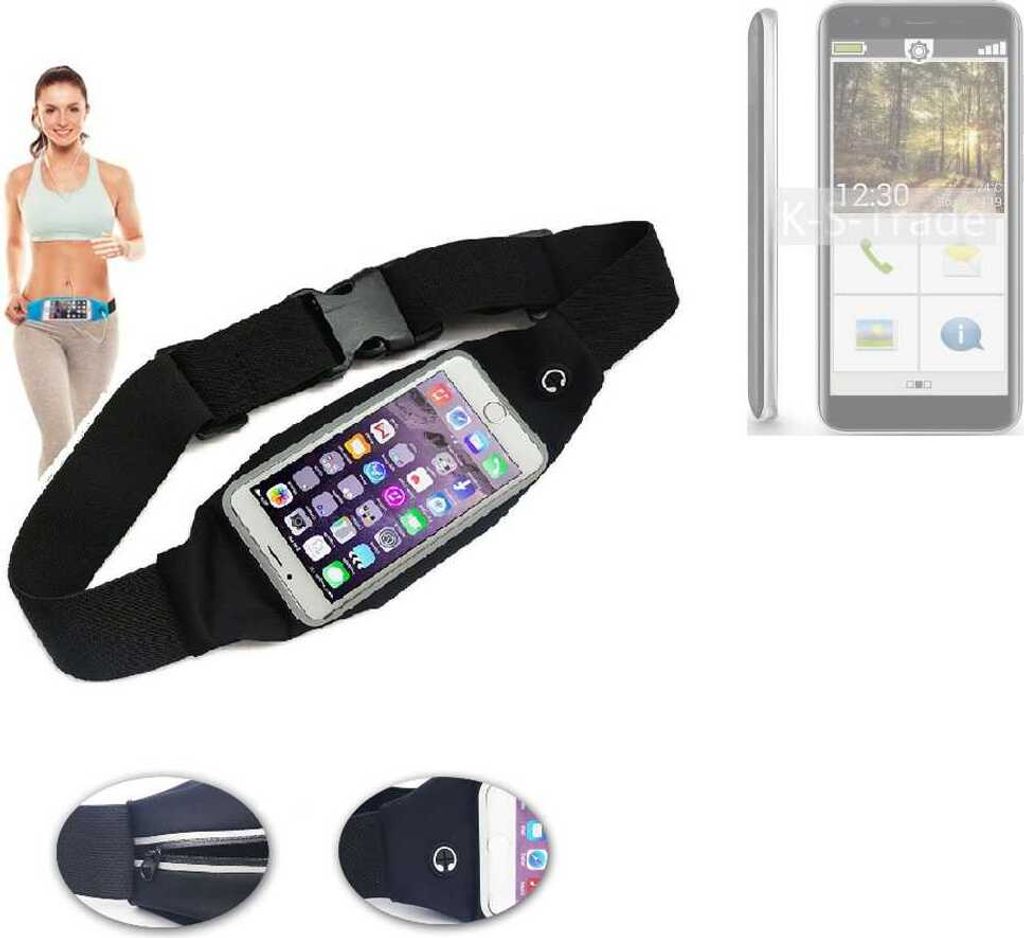 K-S-Trade Jogging-Armband kompatibel mit Emporia Smart.3 Mini Gürteltasche Umhängetasche Bauchtasche schwarz Sport Running Jogging Fitness Laufen
