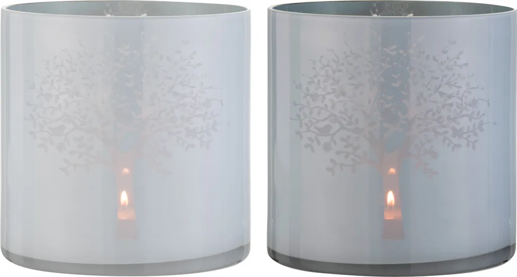 J-Line Photophore Arbre en Verre Blanc et Bleu Extra Large - Lot de 2