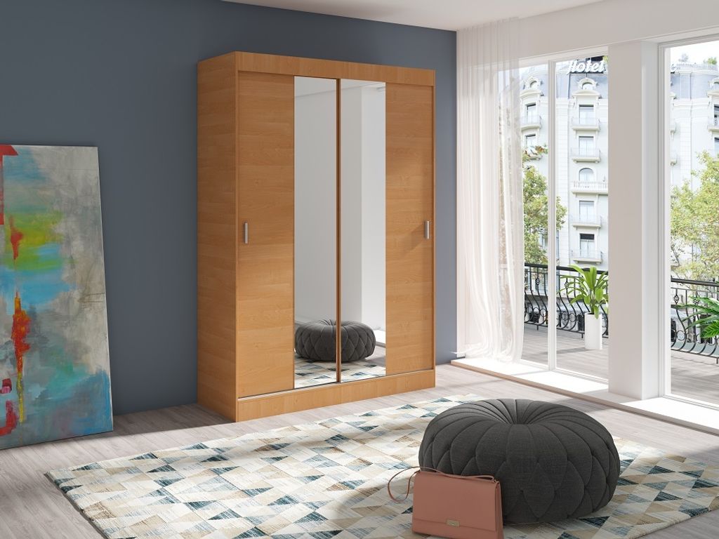 FurMeb24 Schiebetrenschrank MULTI 2 -170x200cm Kleiderschrank mit Spiegel, 2-trig Schiebeschrank - (ERLE)