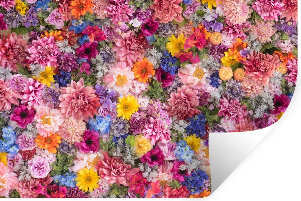 MuchoWow Wandtattoo Wandsticker Wandaufkleber Blumen - Farben - Collage 30x20 cm Selbstklebend und Repositionierbar - Wierderverwendbar - Selbstk...