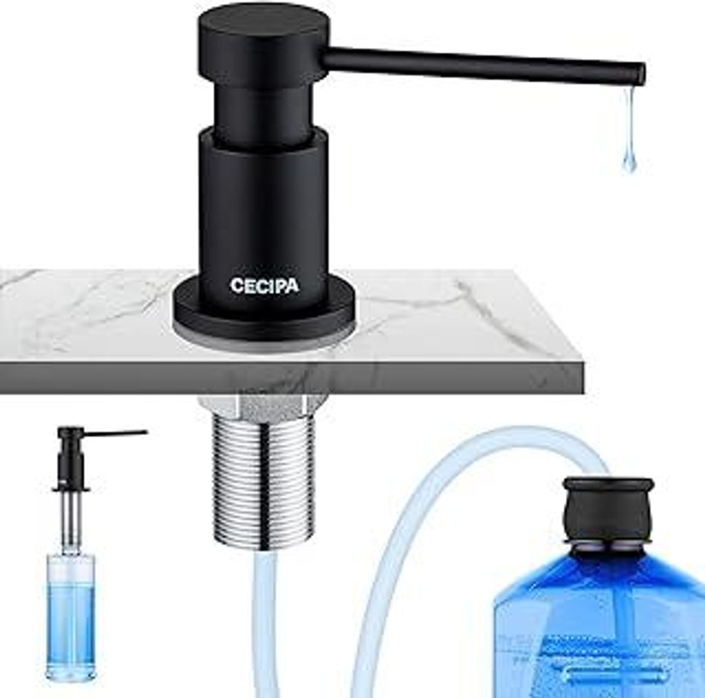 CECIPA Seifenspender Küche Einbau, Spülmittelspender für Spülbecken mit 300ML Flasche und 1,2 m Verlängerungsschlauch, Seifenspender aus Kupfe...
