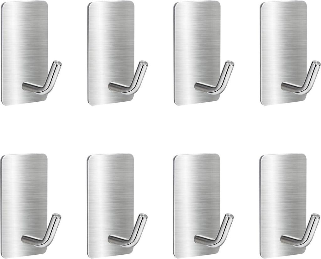 Klebehaken Silber Edelstahl SUS304 Haken Selbstklebend Handtuchhaken Klebend Wandhaken für Wand, Schlafzimmer, Bad, Küche 8 Packs