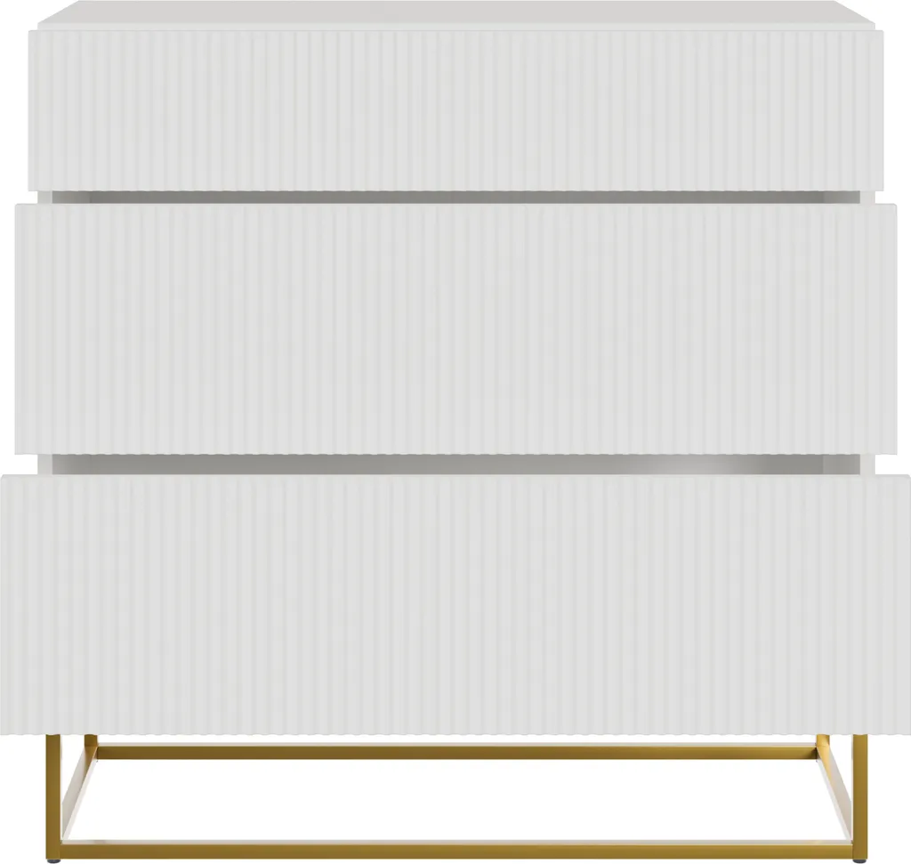 Commode 90 cm blanche VELDIO avec piètement en métal doré chic