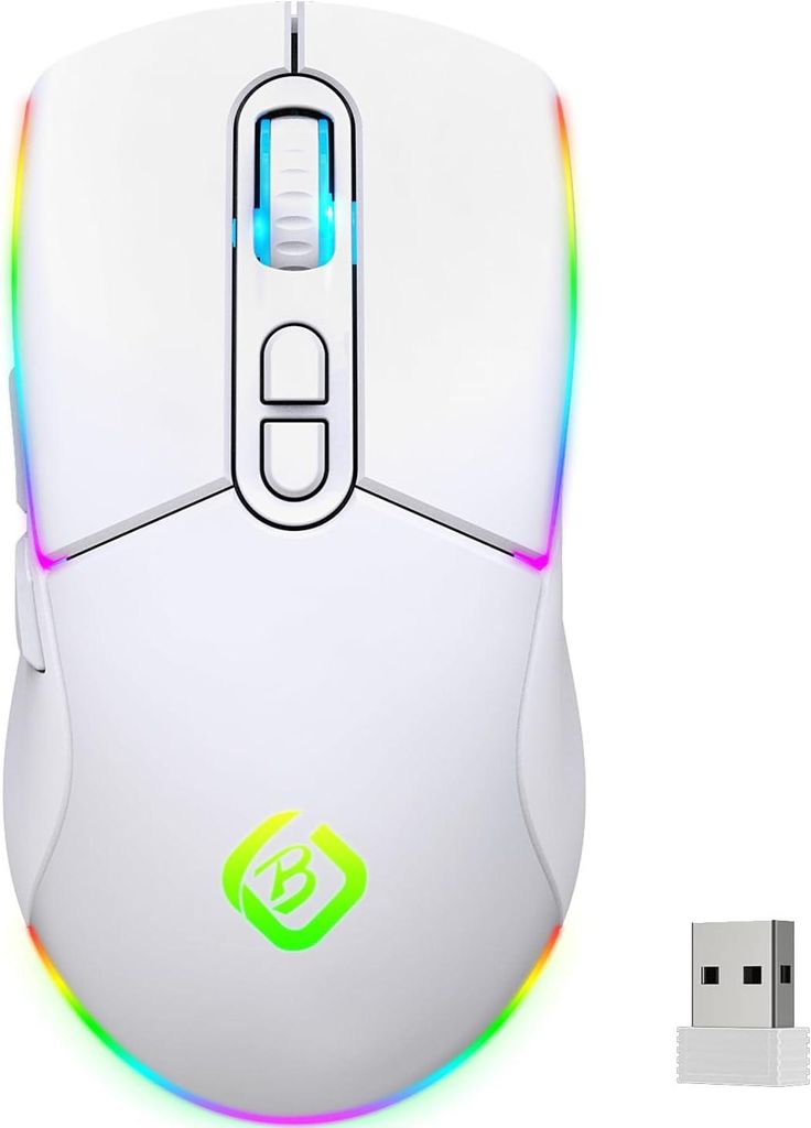 Gaming Maus, Dual Mode 2.4GHz/Bluetooth 5.1 Maus Gaming, RGB LED Hintergrundbeleuchtung, Ergonomische Maus mit 6 Tasten,Wiederaufladbare Computer Maus