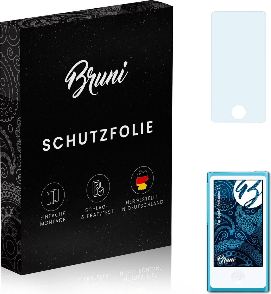 Bruni Basics-Clear 2x Schutzfolie kompatibel mit Apple iPod nano 7G Folie