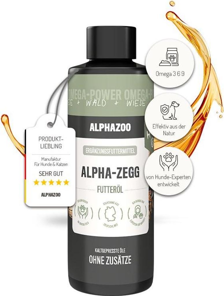 alphazoo Alpha-Zegg Anti-Zecken-Futteröl für Hunde 100ml – Natürliches Zeckenabwehr-Öl mit Schwarzkümmel zur Stärkung der Abwehrkräfte