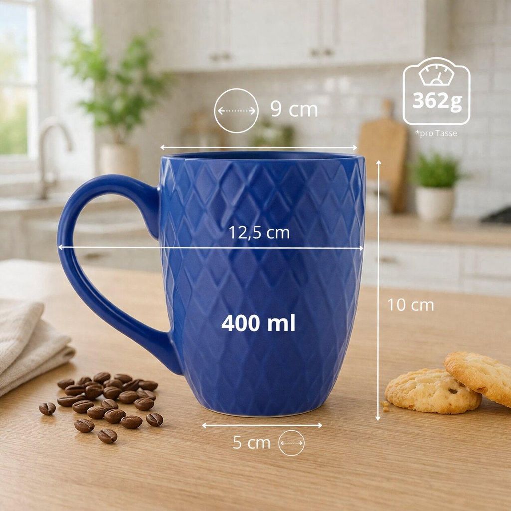 BigDean 6 moderne Kaffeebecher 400 ml farbige Kaffeetassen