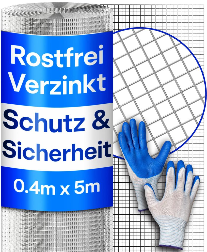 Praknu Drahtgitter Feinmaschig – 0,4 m × 5 m Rolle – Rostfreies Maschendraht & Wühlmausgitter für Hochbeet – Langlebiges Mäusegitter, Vol...