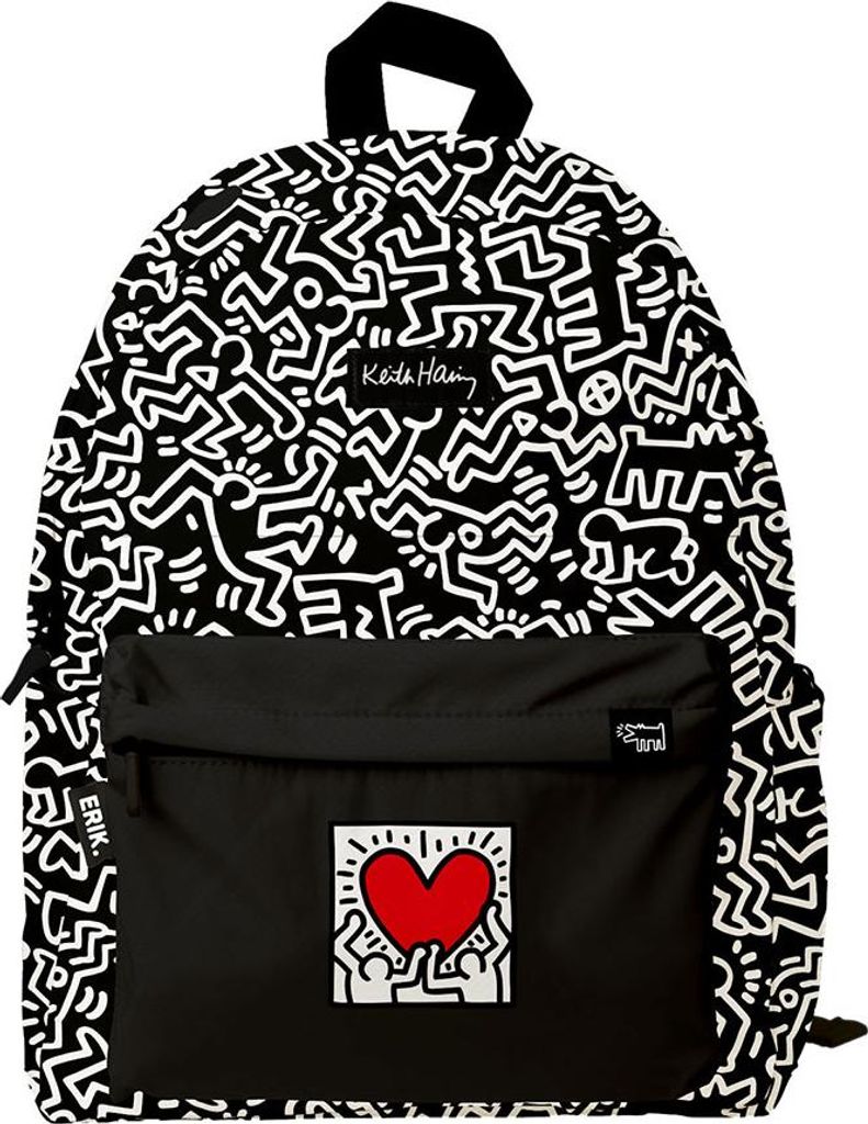 Erik Editores rugzak, Keith Haring design, zwart, zwart, Productafbeelding 