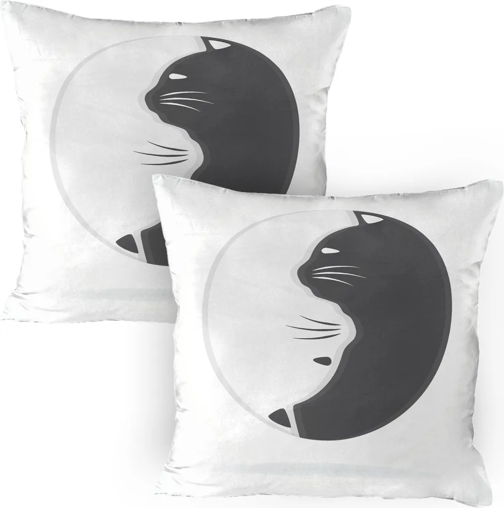 Fodere Cuscino Gatti Yin Yang 80x80 - Regalo Amanti Gatti Grigio