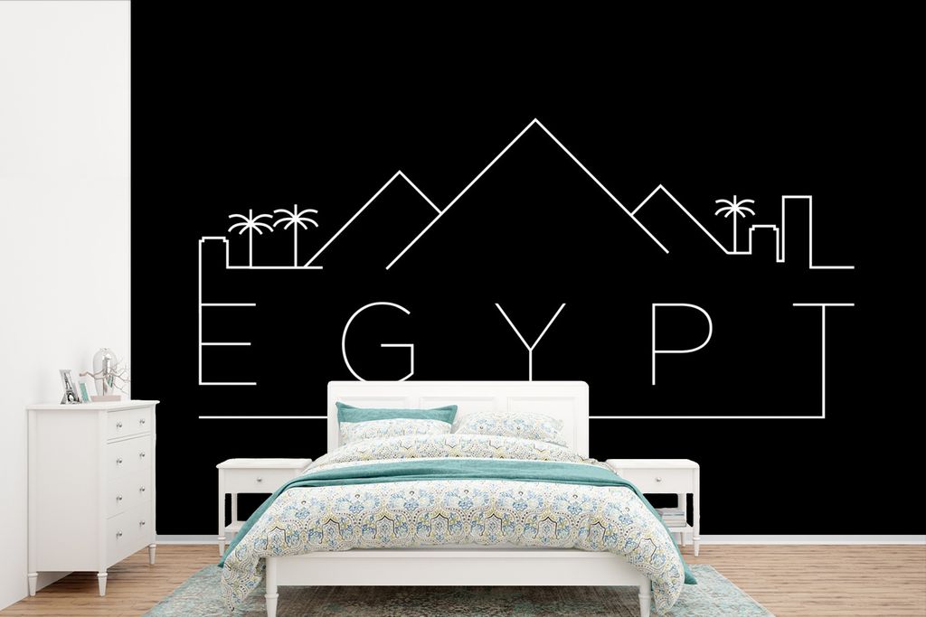 MuchoWow Fototapete für Wohnzimmer oder Schlafzimmer Wandtapete Vinyl Motivtapete Skyline "Ägypten" auf schwarzem Hintergrund - 360x240 cm - Vi...