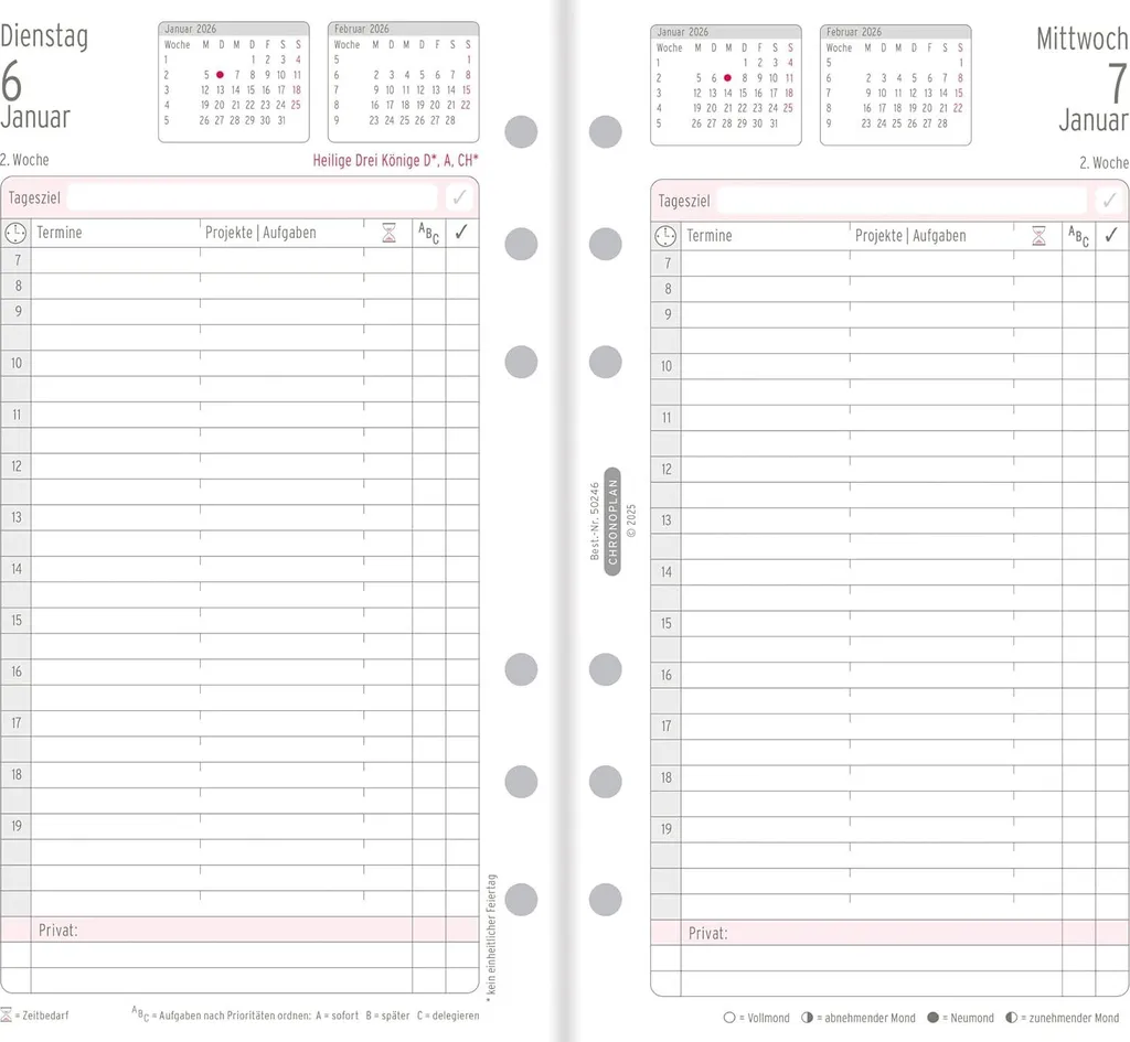 Agenda journalier compact format Midi 96x172mm avec papier premium blanc
