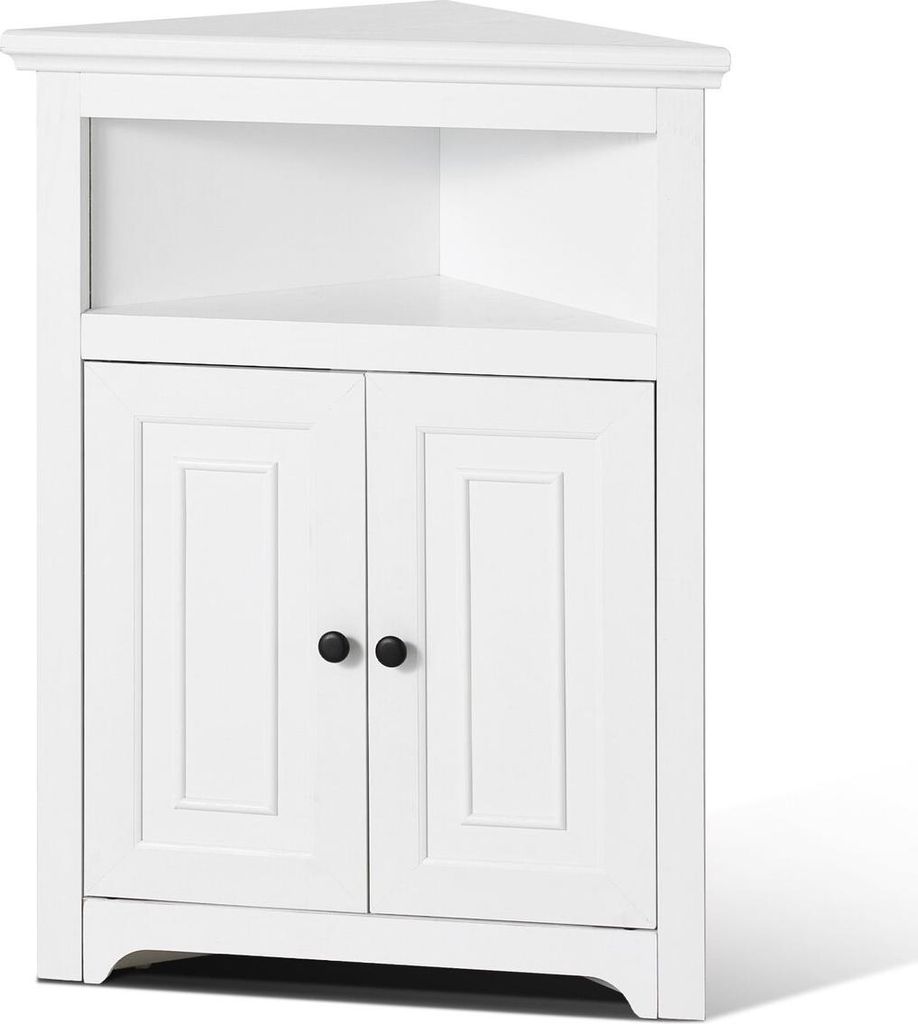 32-Zoll-Eckschrank mit 2 Holztüren und verstellbaren Einlegeböden, weiß