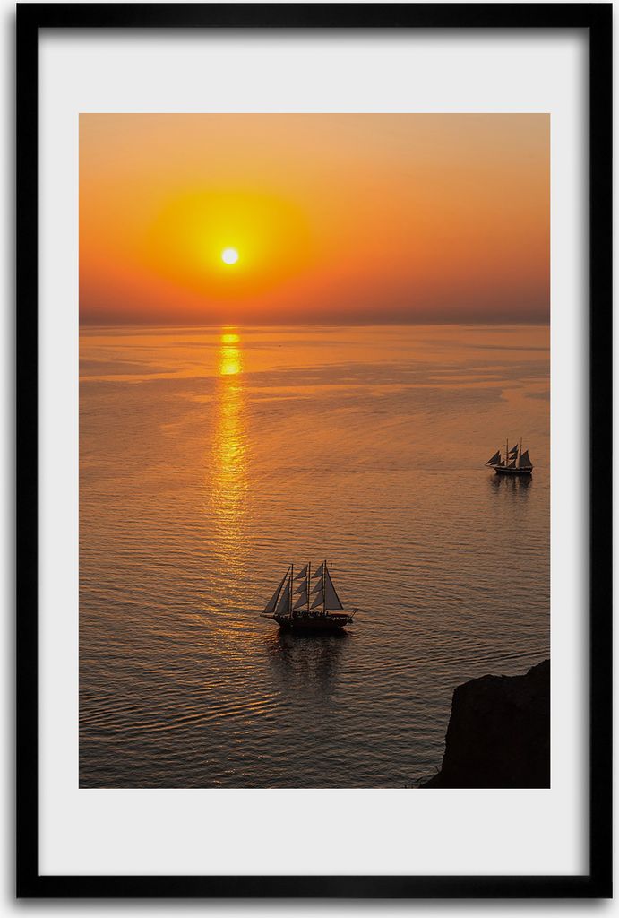 Bild - Bilderrahmen - 40 cm x 60 cm - MDF - Rahmen - Wandkunst - Sonnenuntergang Meer