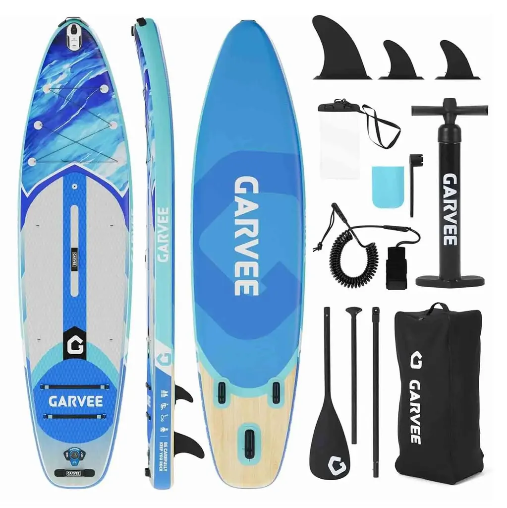 Planche de paddle gonflable pour balade en famille et yoga sur lac ou mer