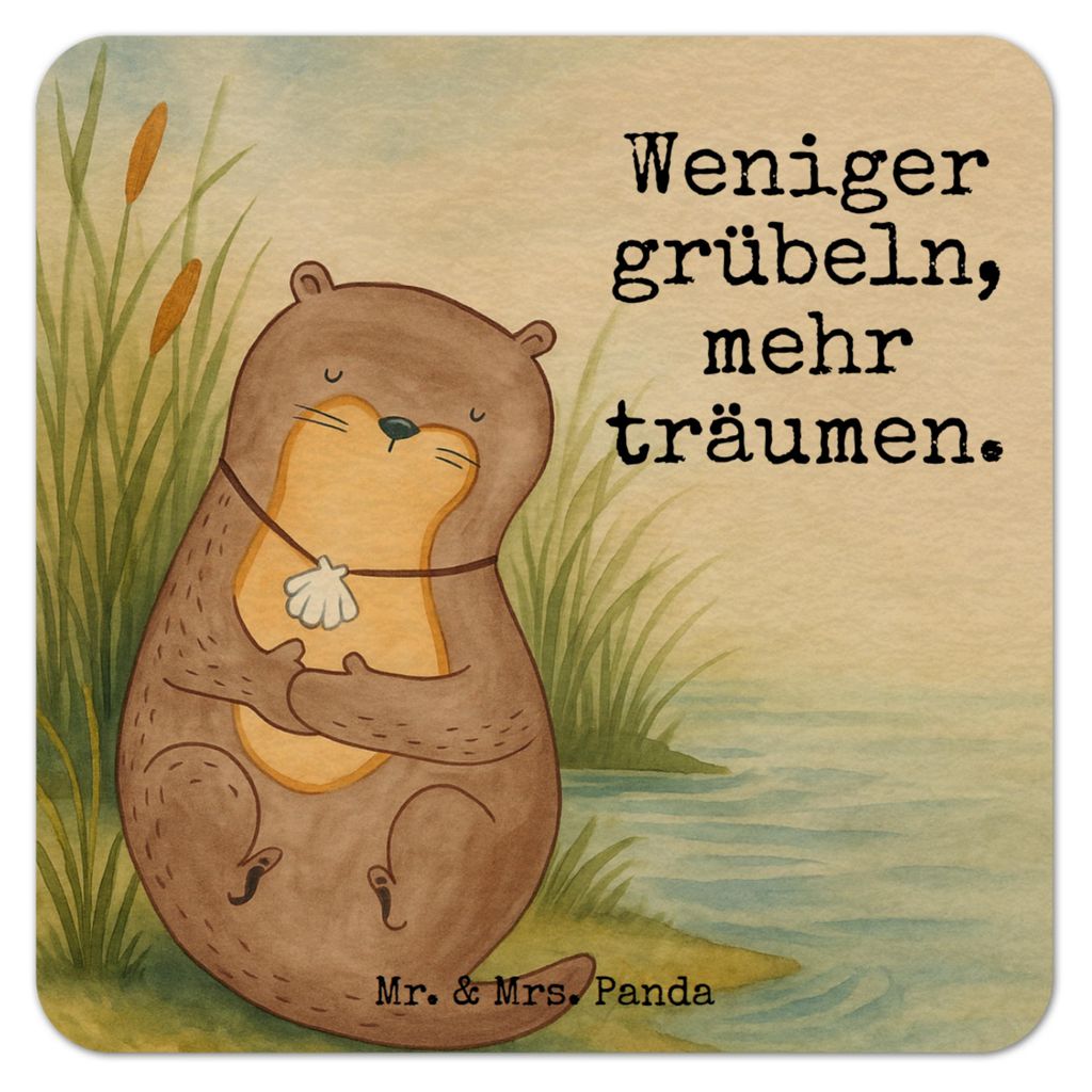 Mr. & Mrs. Panda Tassenuntersetzer Otter Muschel Design 25er Set - Weiß - Geschenk, Tischuntersetzer, Optimistisch, Positiv, Büro, Motivation, Ge...
